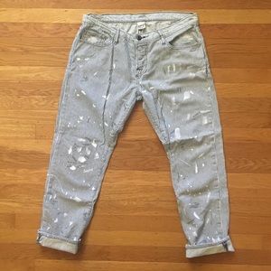 NSF railroad stripe splatter pants